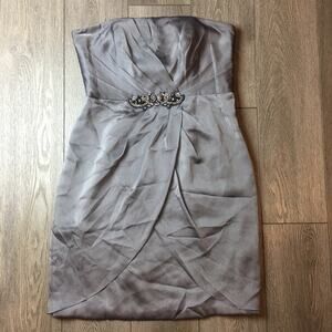 New JS Collections Grey Strapless Embellished evening bridesmaid Dress Size 12